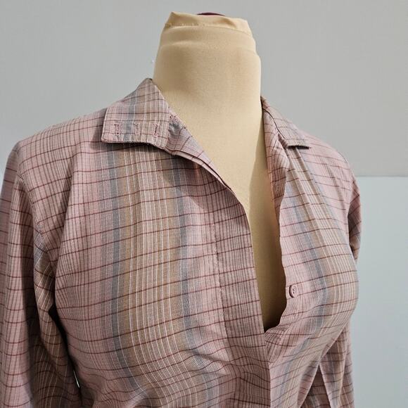 John Meyer Button Front Long Sleeve Pink Plaid Top Size 8 Career Country - Picture 8 of 11